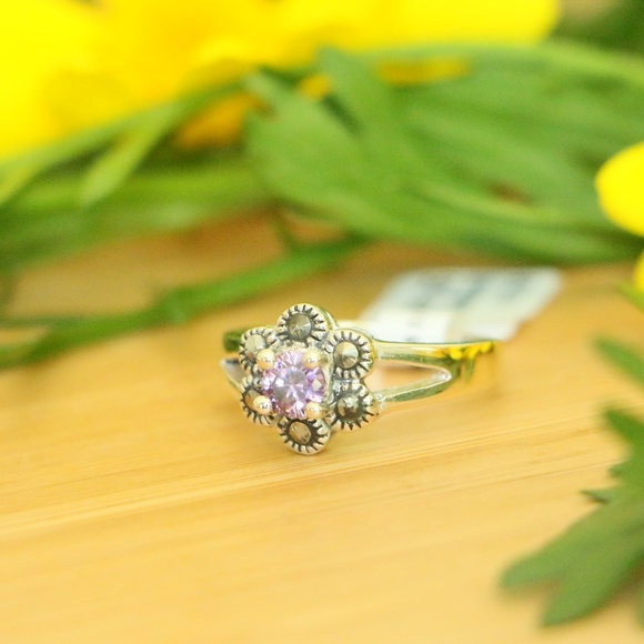 925. Sterling silver marcasite cubic zirconia purple - Picture 3 of 8